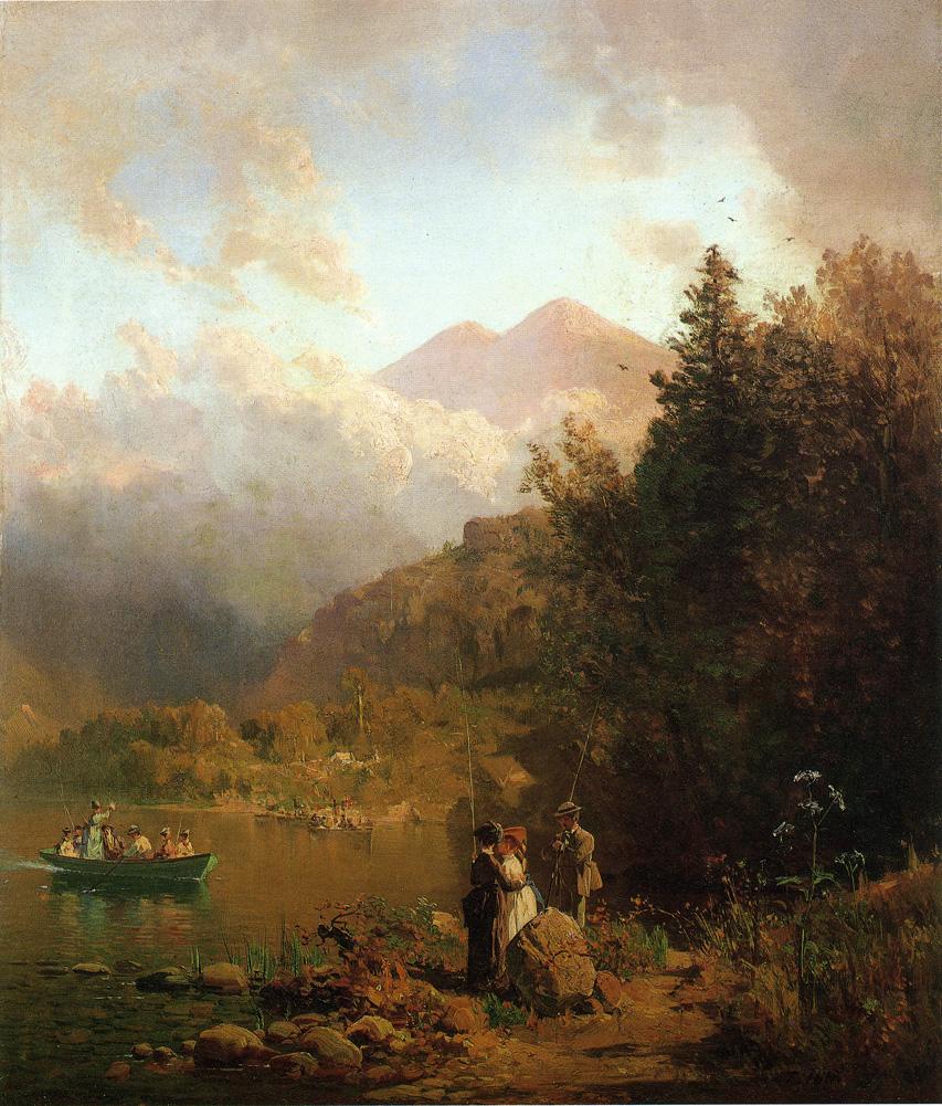 Fishing Party in the Mountains, vintage artwork by Thomas Hill, 12x8" (A4) Poster