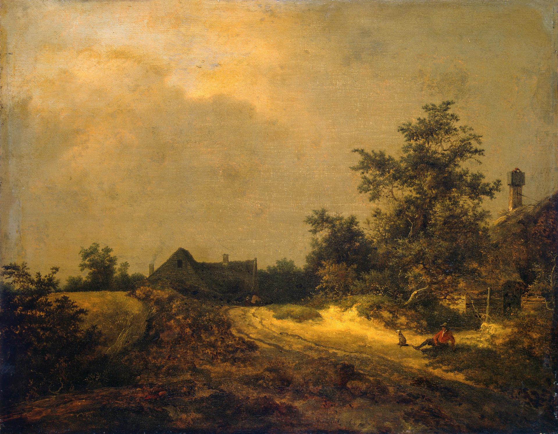 Peasant Cottages in Dunes, vintage artwork by Jacob van Ruisdael, 12x8" (A4) Poster