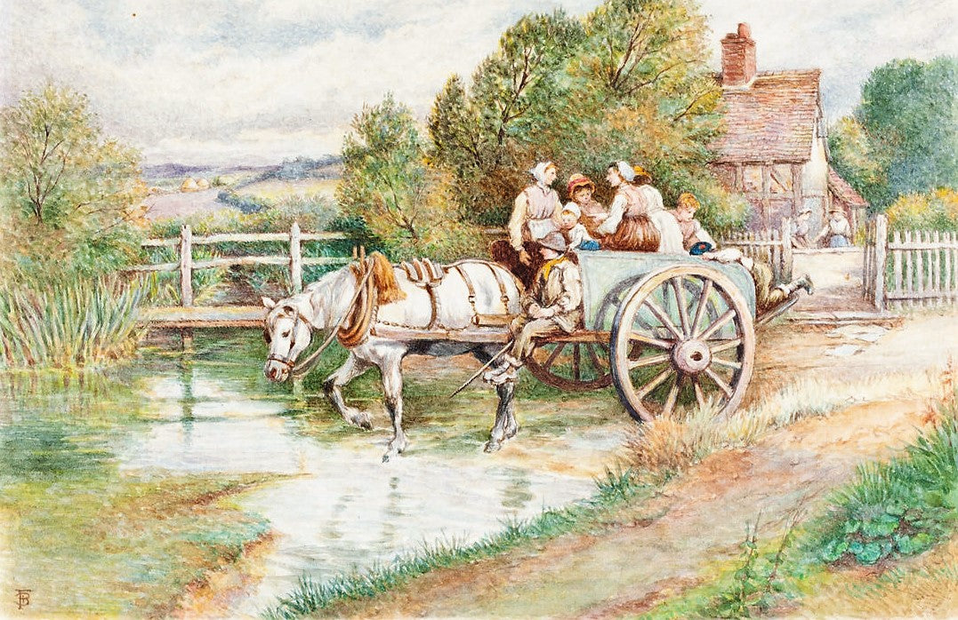 Children in a Cart, vintage artwork by Myles Birket Foster, 12x8" (A4) Poster