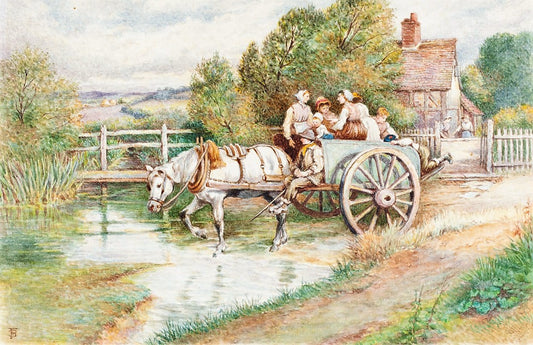 Children in a Cart, vintage artwork by Myles Birket Foster, 12x8" (A4) Poster