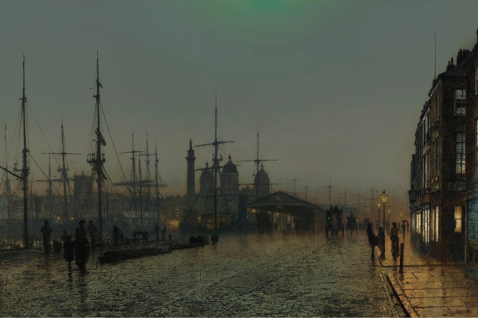 Hull Docks at Night, vintage artwork by John Atkinson Grimshaw, 12x8" (A4) Poster