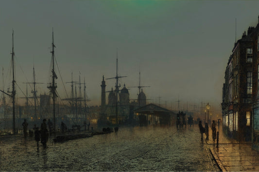 Hull Docks at Night, vintage artwork by John Atkinson Grimshaw, 12x8" (A4) Poster