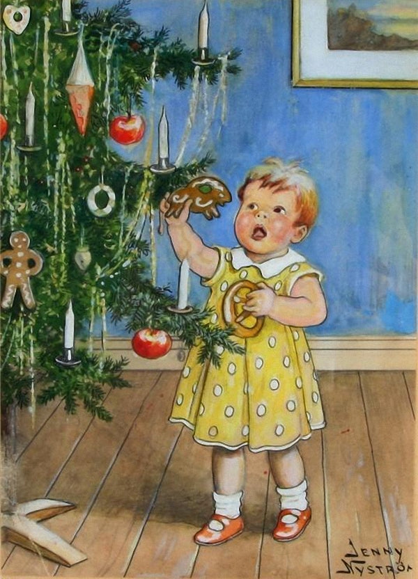 Girl by the Christmas Tree by Jenny Nystrom,A3(16x12")Poster