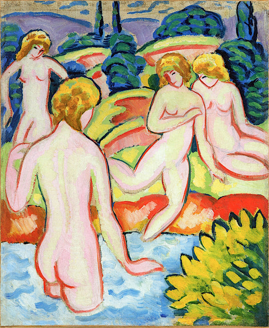 Bathers with Trees of Life, vintage artwork by August Macke, 12x8" (A4) Poster