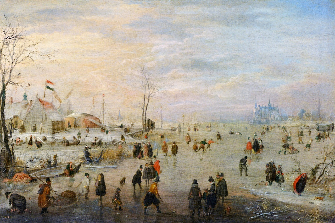 Enjoying the Ice, vintage artwork by Hendrick Avercamp, 12x8" (A4) Poster