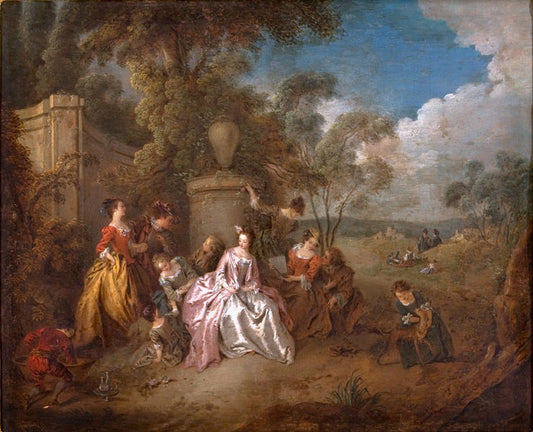 Gathering in a Park, vintage artwork by Jean-Baptiste Pater, 12x8" (A4) Poster
