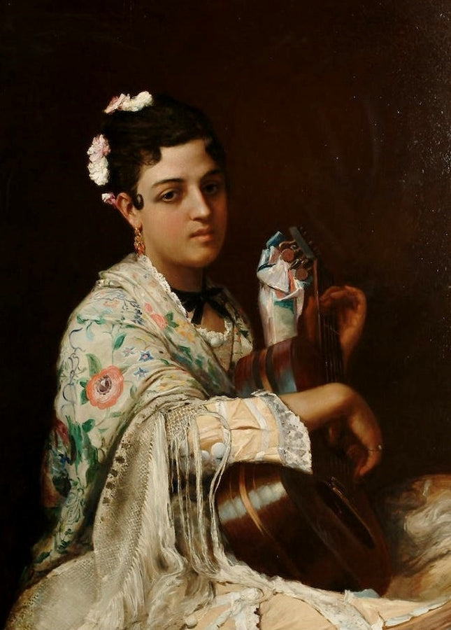 The Spanish Guitar Player, vintage artwork by Felix Schlesinger, 12x8" (A4) Poster