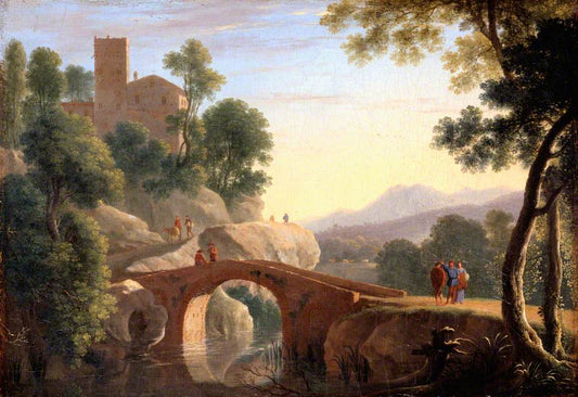 An Italian Landscape with a Bridge, vintage artwork by Herman van Swanevelt, 12x8" (A4) Poster