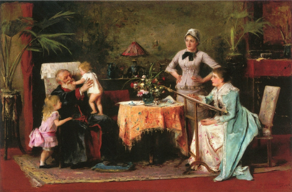Grandfather's Name Day, vintage artwork by Mihály Munkácsy, 12x8" (A4) Poster
