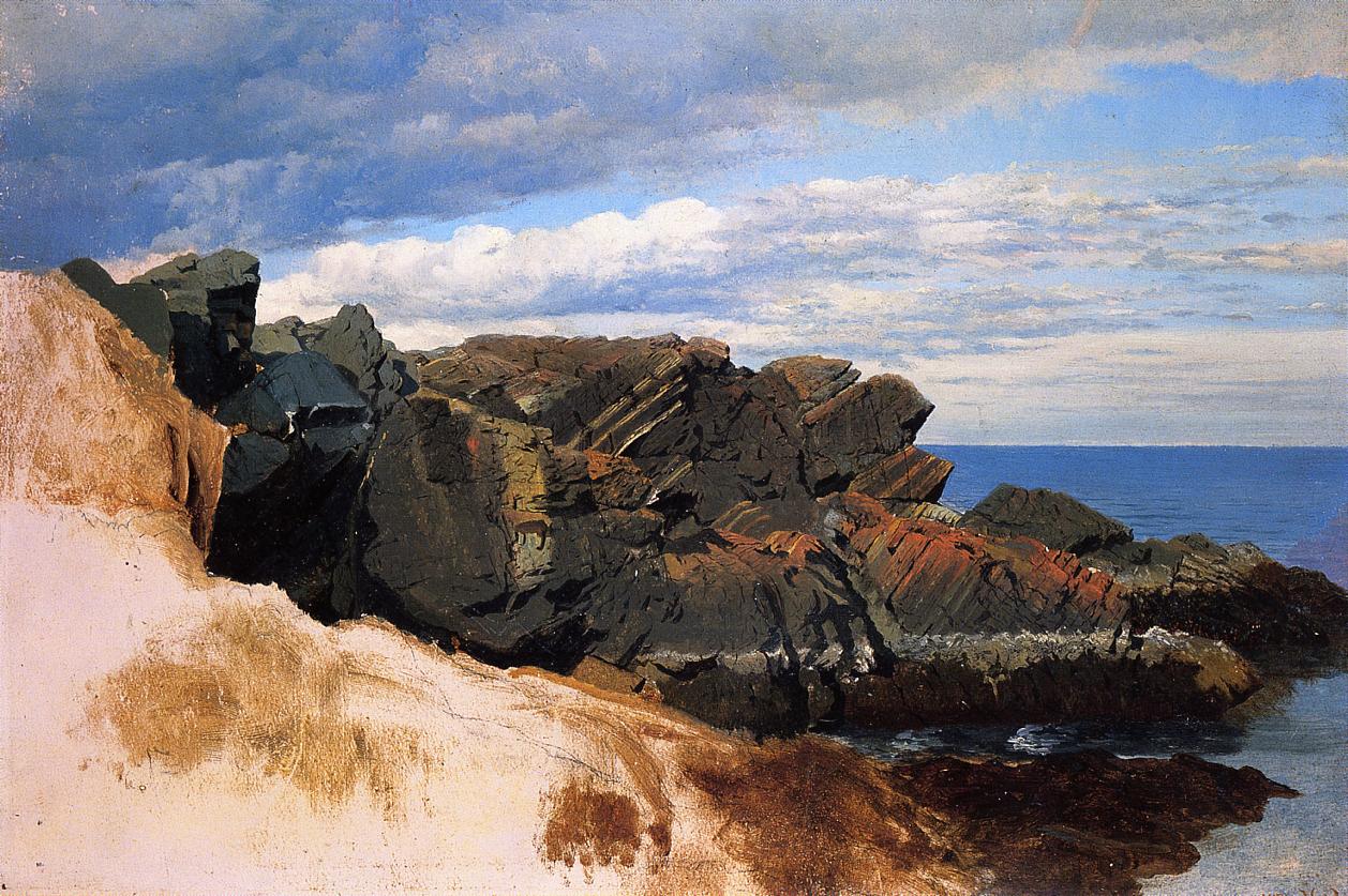 Rock Study at Nahant, Massachusetts, vintage artwork by William Bradford, 12x8" (A4) Poster