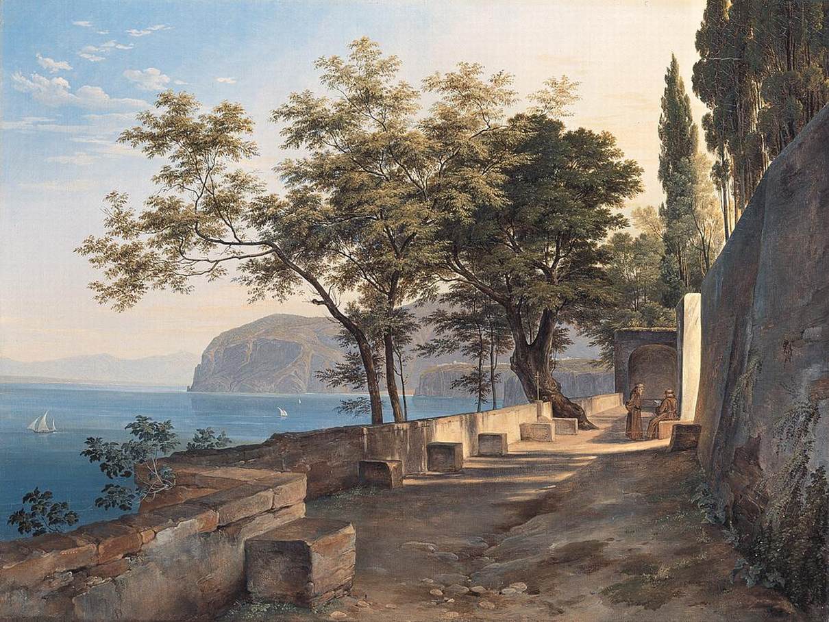 Terrace of a Capuchin Monastery in Sorrento, vintage artwork by Heinrich Carl Reinhold, 12x8" (A4) Poster