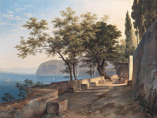 Terrace of a Capuchin Monastery in Sorrento, vintage artwork by Heinrich Carl Reinhold, 12x8" (A4) Poster