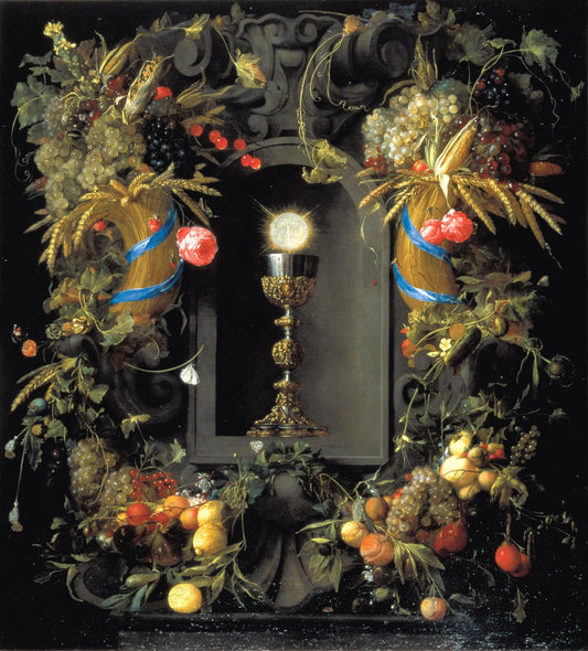 Communion cup encircled with a Garland of Fruit, vintage artwork by Jan Davidsz. de Heem, 12x8" (A4) Poster
