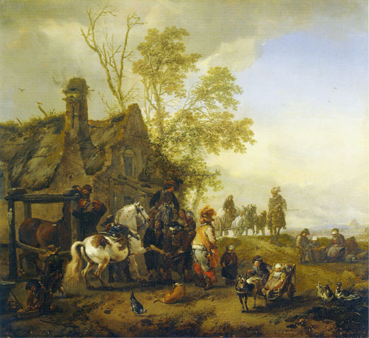 A Farrier Shoeing a Piebald Horse, vintage artwork by Philips Wouwerman, 12x8" (A4) Poster