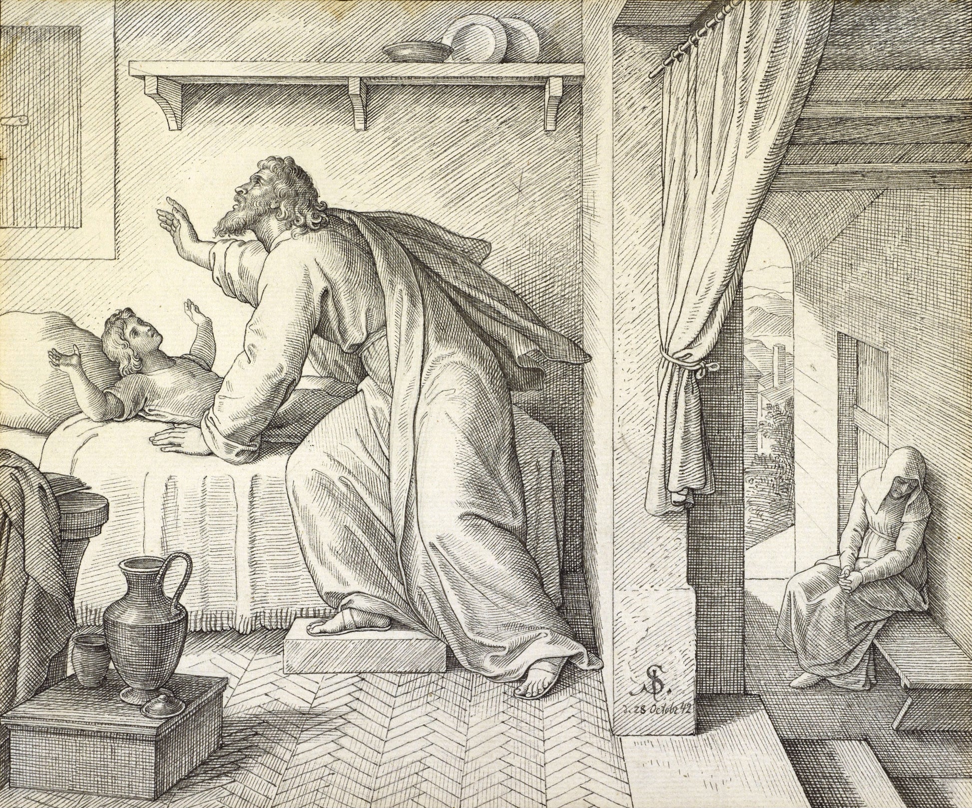 Elijah Revives the Son of the Widow of Zarephath, vintage artwork by Julius Schnorr von Carolsfeld, A3 (16x12") Poster Print