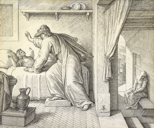Elijah Revives the Son of the Widow of Zarephath, vintage artwork by Julius Schnorr von Carolsfeld, A3 (16x12") Poster Print