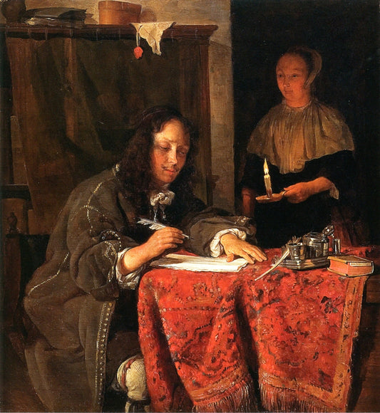 A Man Writing a Letter, vintage artwork by Gabriël Metsu, 12x8" (A4) Poster