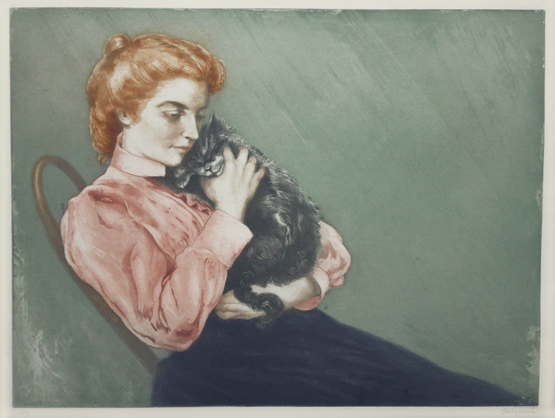 Young Woman with a Cat by Charles Maurin,A3(16x12")Poster