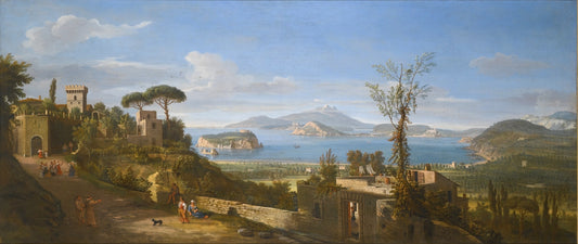 A View of the Bay of Pozzuoli, Near Naples, vintage artwork by Caspar van Wittel, 12x8" (A4) Poster