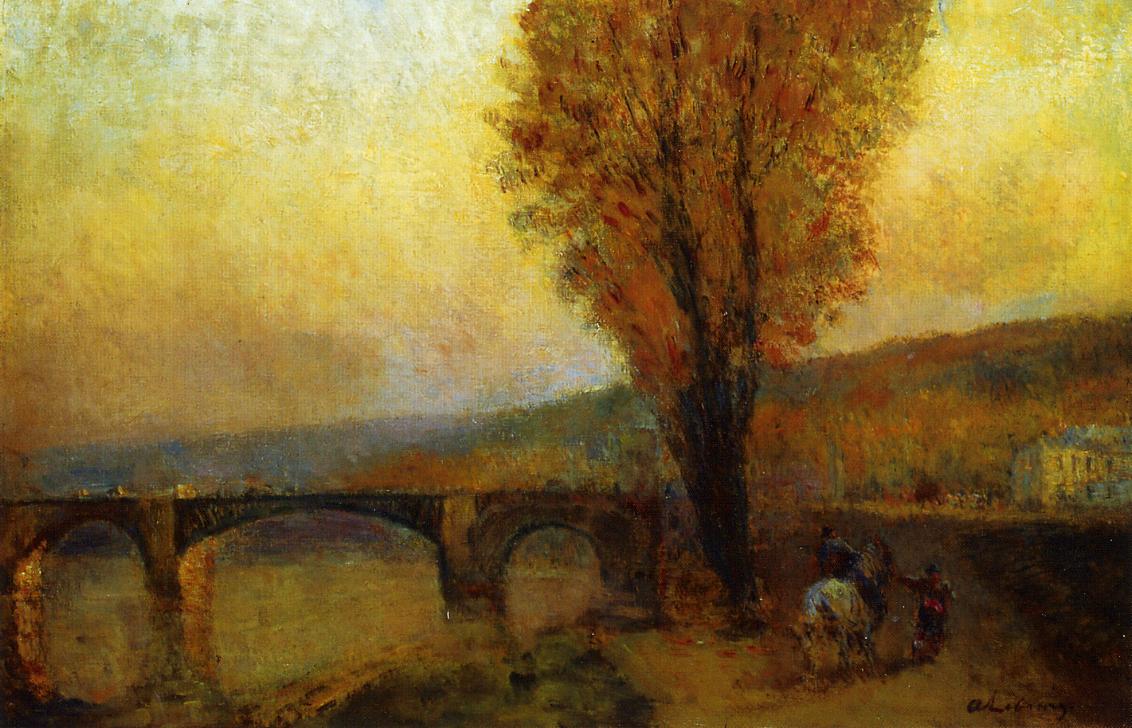 Bridge and Rider, vintage artwork by Albert Lebourg, 12x8" (A4) Poster