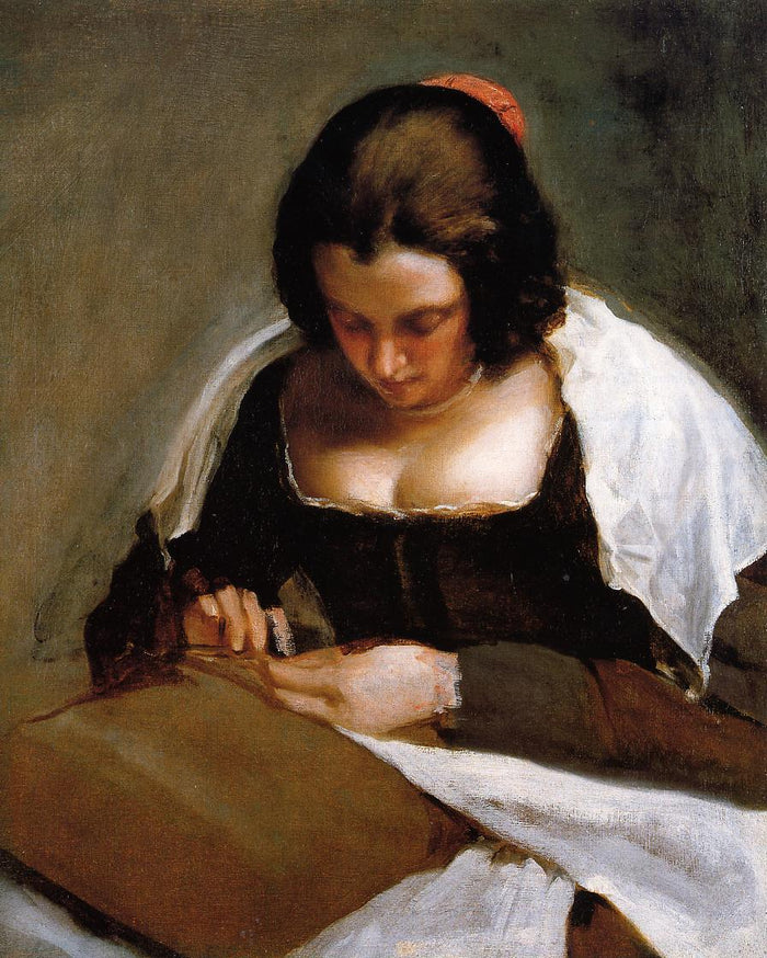 The Needlewoman, vintage artwork by Diego Velázquez, 12x8