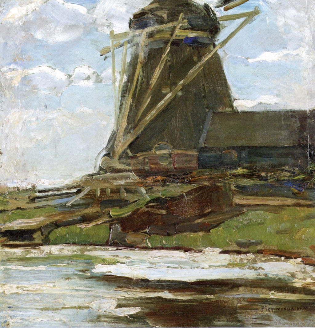 Oostzijdse Mill with Cropped Wings, vintage artwork by Piet Mondriaan, 12x8" (A4) Poster