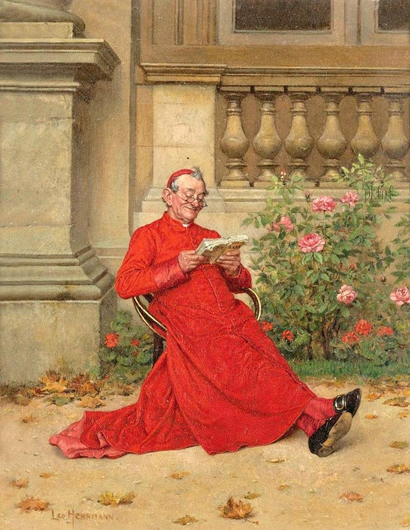 The Cardinal Reading 'Nana', vintage artwork by Leo Herrmann, 12x8" (A4) Poster