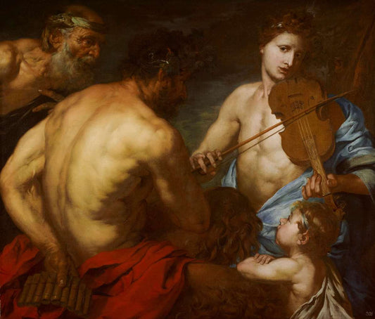 Apollon and Marsyas, vintage artwork by Giovanni Langetti, 12x8" (A4) Poster