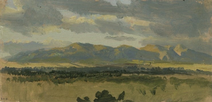 Wooded Plain with Mountains in the Background (Study), vintage artwork by Carl Blechen, A3 (16x12") Poster Print