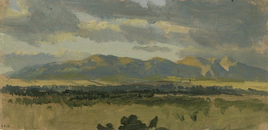 Wooded Plain with Mountains in the Background (Study), vintage artwork by Carl Blechen, A3 (16x12") Poster Print