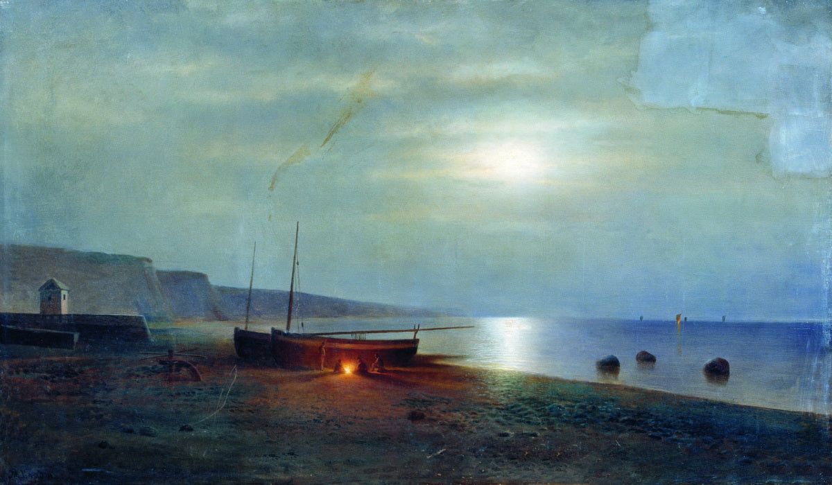 Night on the Seashore, vintage artwork by Mikhail Konstantinovich Klodt, 12x8" (A4) Poster