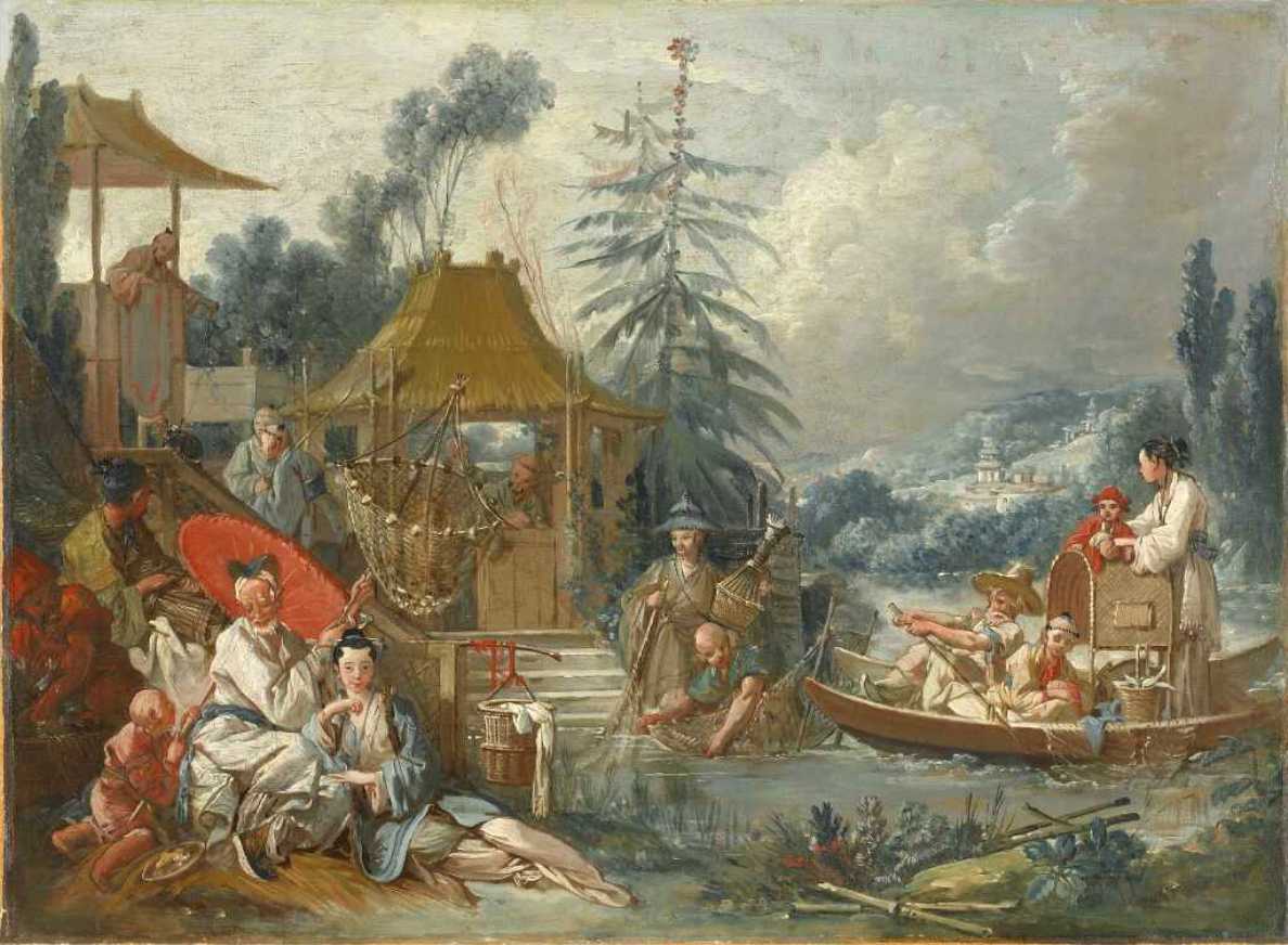 Chinese Fishing, vintage artwork by François Boucher, 12x8" (A4) Poster