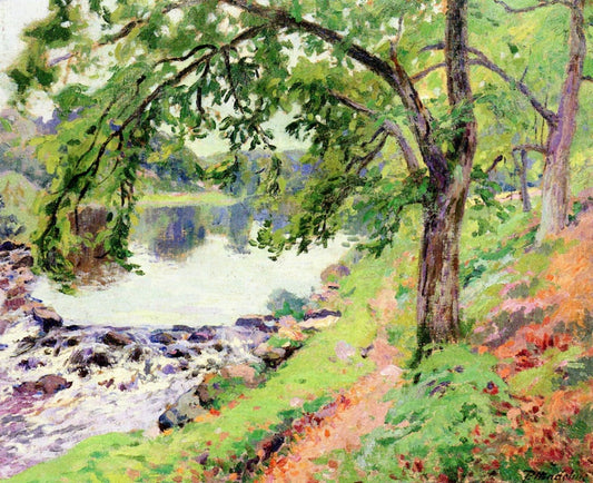 View of Genetin on the Banks of the River, vintage artwork by Paul Madeline, 12x8" (A4) Poster