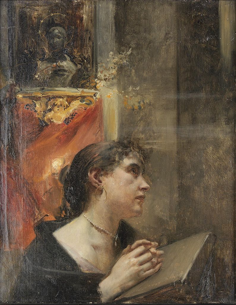 Praying in the Church by Eduard Veith,A3(16x12")Poster
