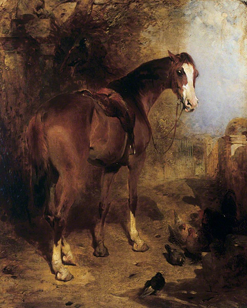 Saddled Horse (Expectation), vintage artwork by William Huggins, A3 (16x12") Poster Print