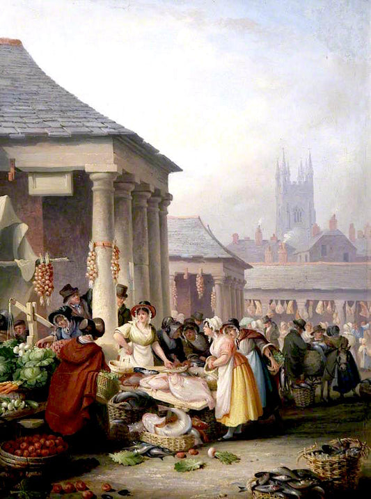 Fish Market, Plymouth, vintage artwork by Nicholas Condy, A3 (16x12") Poster Print