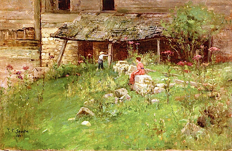 An Old Garden, vintage artwork by Theodore Clement Steele, 12x8" (A4) Poster