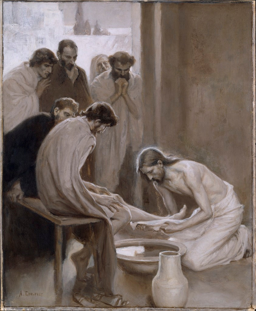 Jesus Washing the Feet of his Disciples, vintage artwork by Albert Edelfelt, 12x8" (A4) Poster