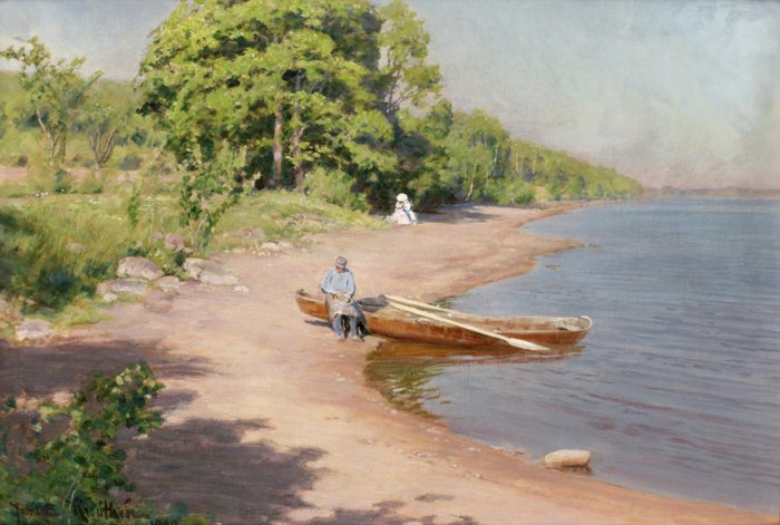 Boat on the Beach by Johan Krouthen,A3(16x12