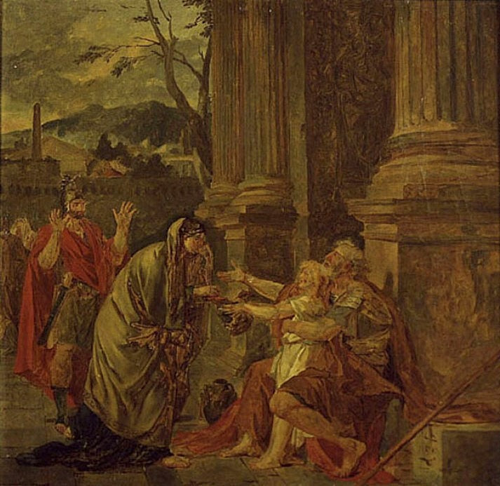 Belisarius Receiving Alms (study), vintage artwork by Jacques-Louis David, 12x8" (A4) Poster