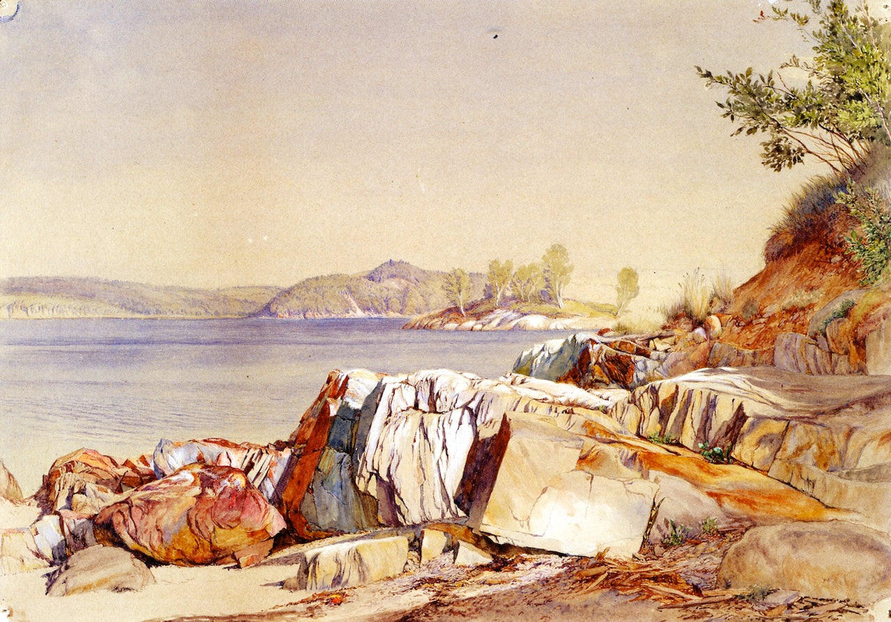 Landscape: Rocks and Water, vintage artwork by Charles Herbert Moore, 12x8" (A4) Poster