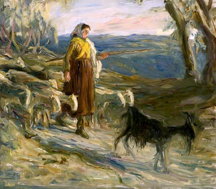 The Mountain Shepherdess, vintage artwork by Hugh Cameron R.S.A., R.W.S., 12x8