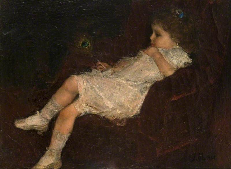 Girl with a Peacock Feather, vintage artwork by Jacob Maris, 12x8" (A4) Poster