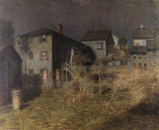 Old House, Moonlight, Gloucester, Massachusetts, vintage artwork by Paul Cornoyer, 12x8" (A4) Poster
