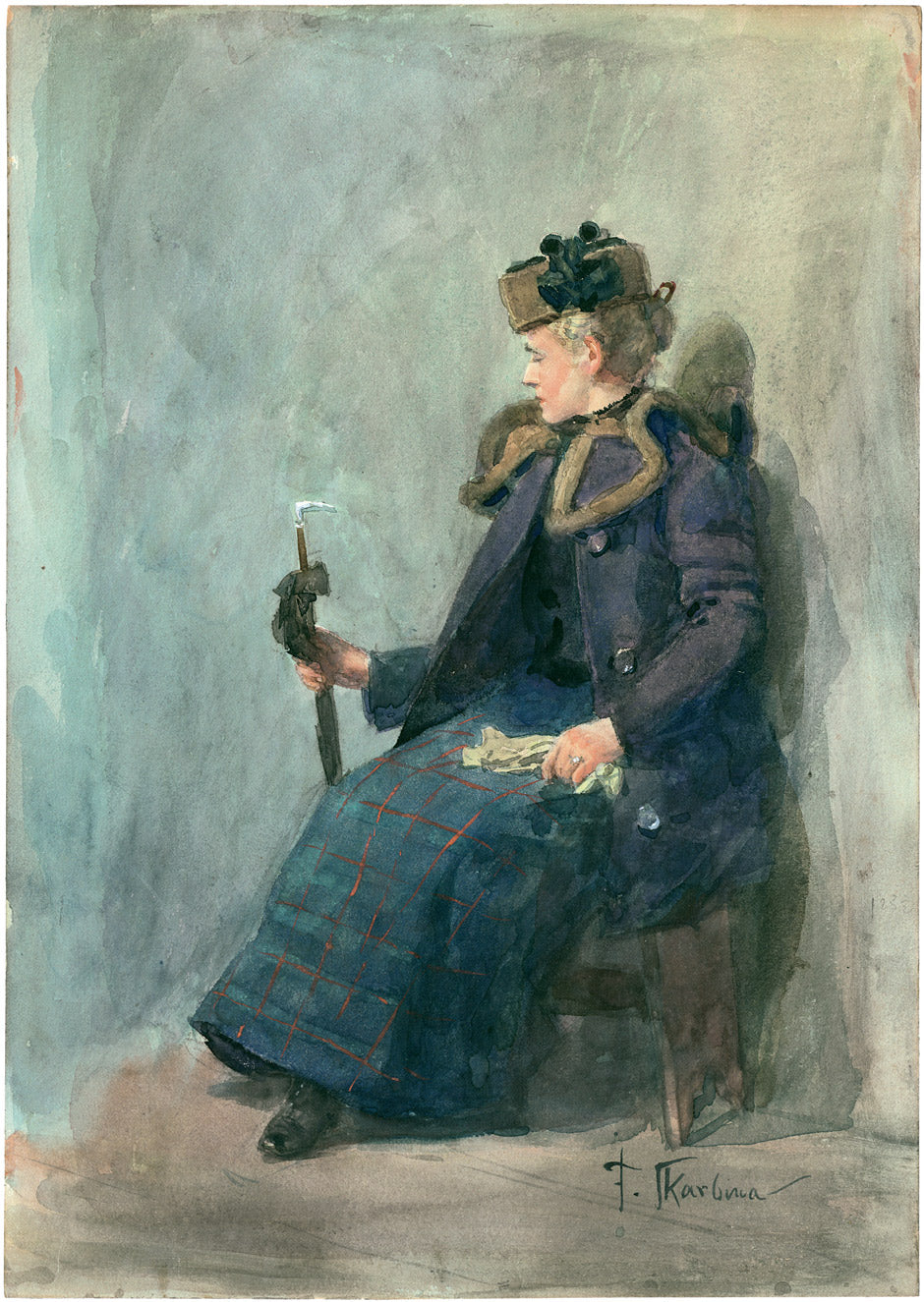 Elegant lady in a fur-trimmed coat, vintage artwork by Franz Skarbina, 12x8" (A4) Poster