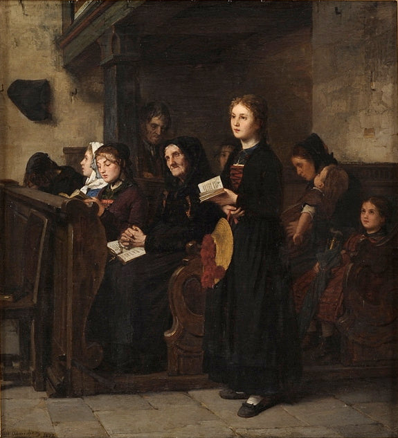 The Sunday Mass, vintage artwork by Hugo Oehmichen, 12x8" (A4) Poster