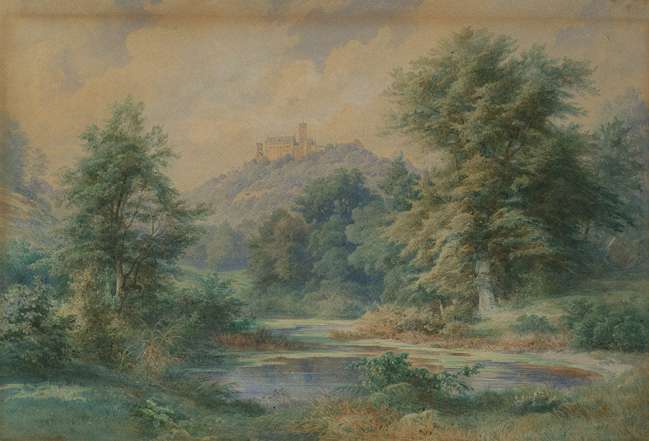 Grove in Eisenach with a view of the Wartburg, vintage artwork by Carl Maria Nicolaus Hummel, A3 (16x12") Poster Print