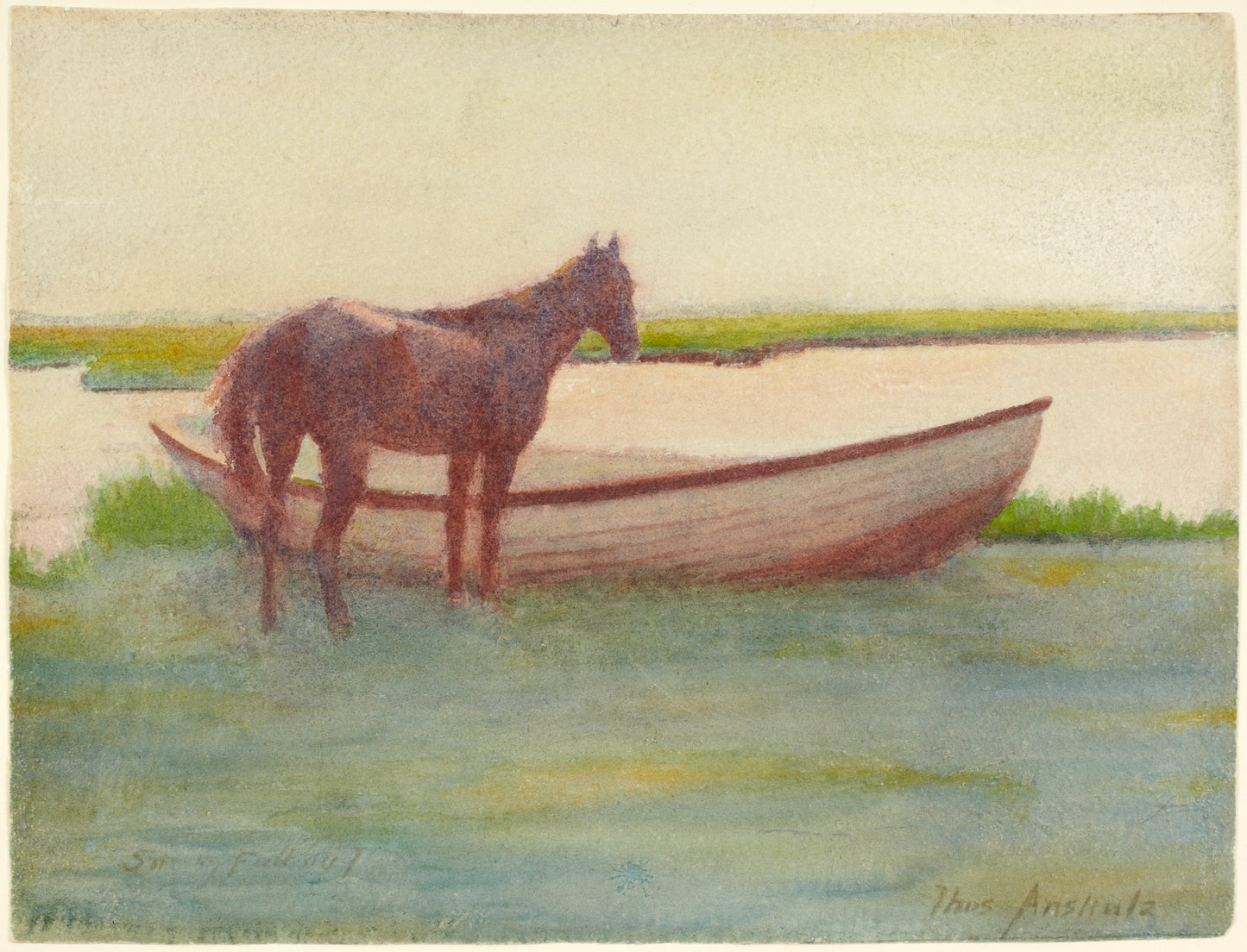 Horse and Boat, vintage artwork by Thomas P. Anshutz, 12x8" (A4) Poster
