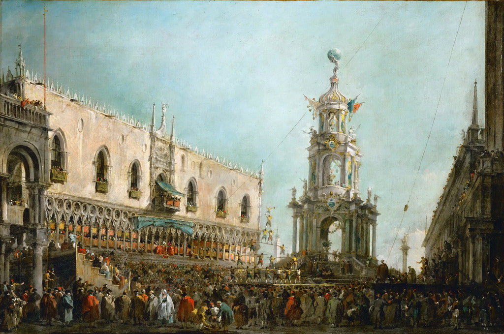 The Doge of Venice Attending the Shrove Thursday Festivities in the Piazzetta, vintage artwork by Francesco Guardi, 12x8" (A4) Poster