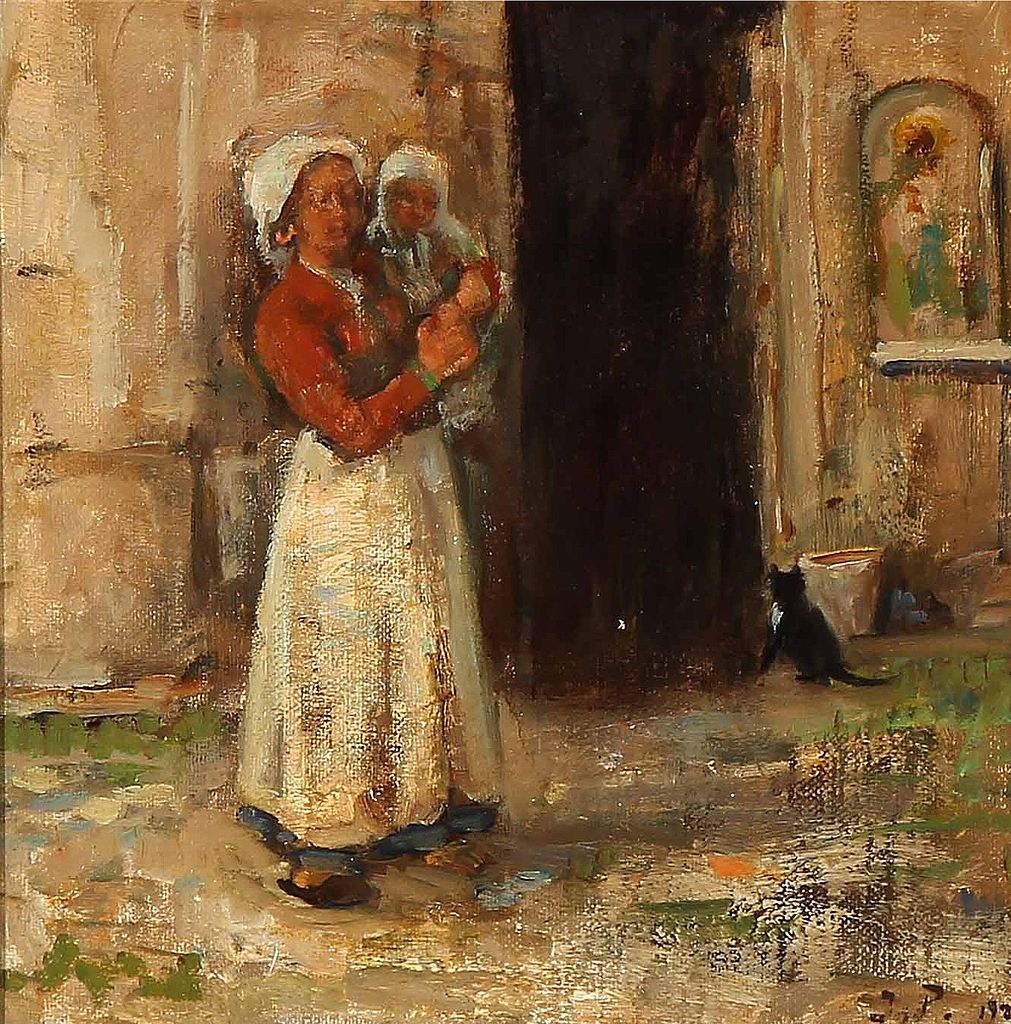 Italian woman with a child in her arms by Julius Paulsen,A3(16x12")Poster